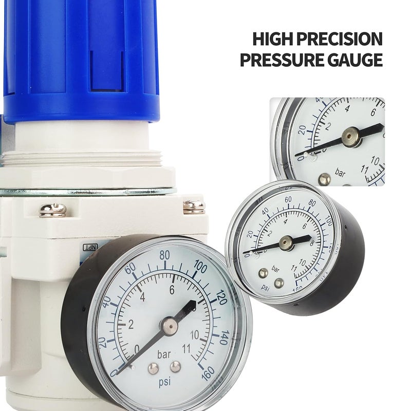 BLCH 1/2" NPT Air Pressure Regulator - Air Regulator for Compressor,Air Compressor Regulator Air Drying System AR4000-04 Gauge 0-160 PSI - Image 3